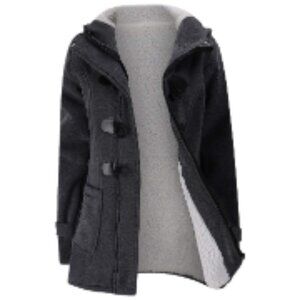 Fleece Horn Button Peacoat with Hood Winter Warm Jacket
